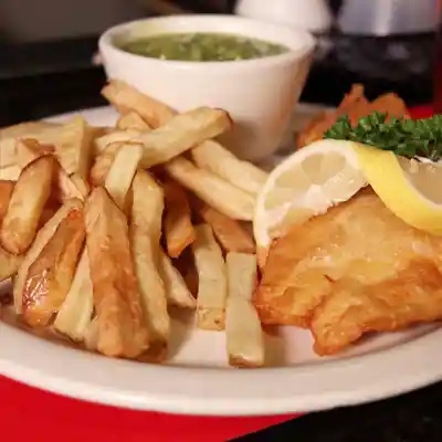 Food & Drink Traditional British fish and chips.