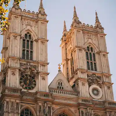 Religion The imposing twin towers of Westminster Abbey.