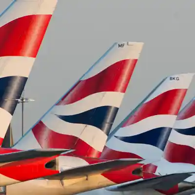 Airport Row of British Airways aeroplanes.