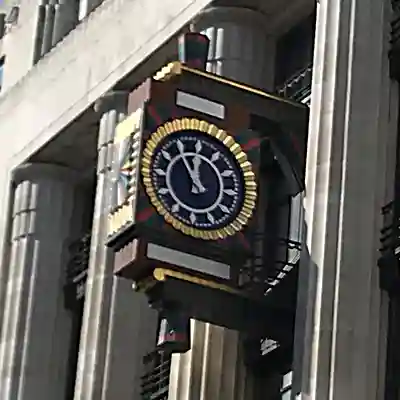 Art deco style exterior with clock.