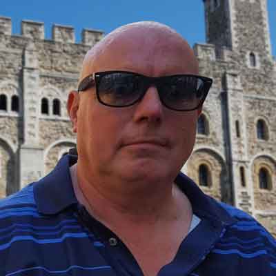 Outside the Tower of London on a bright sunny day.