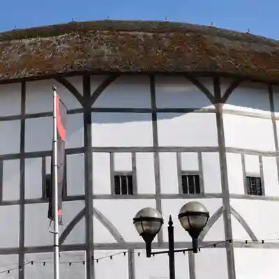 The timber frame exterior of the rebuilt Elizabethan style playhouse.