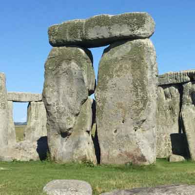 Sarsen stones on a bright sunny Wiltshire day.