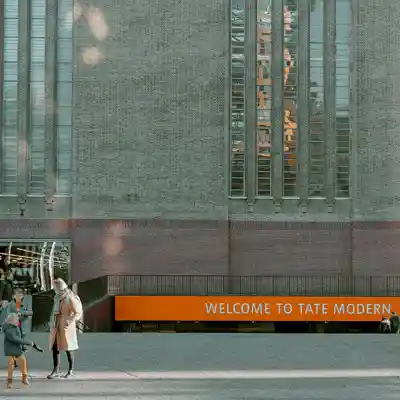 Exterior of the building with welcome sign.