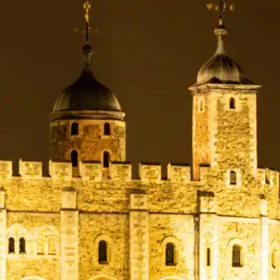 The White Tower illuminated at night.