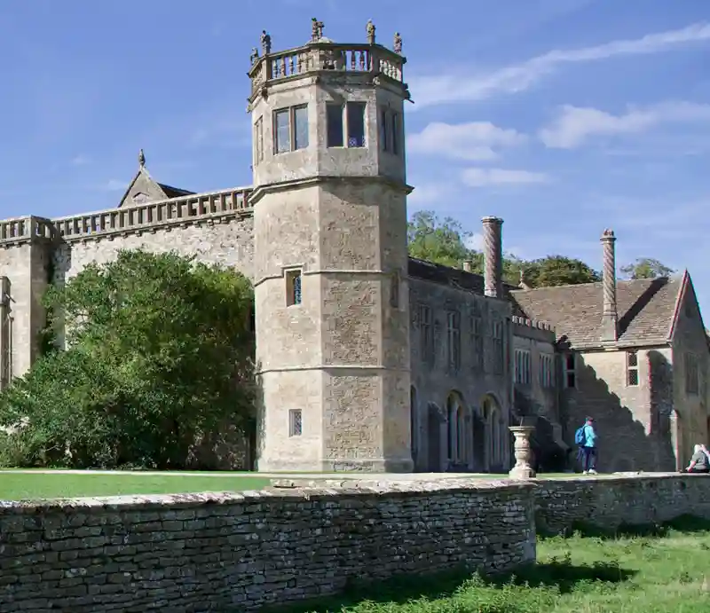 Lacock Abbey Exterior view of the octagonal tower from the gardens.