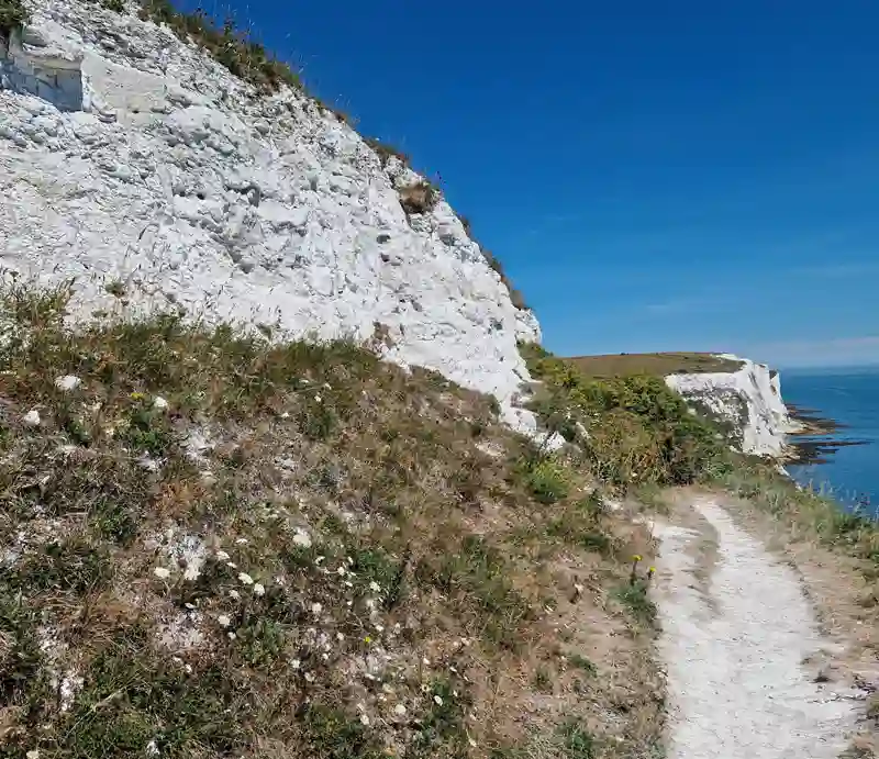 Chalk pathway looking out to sea.