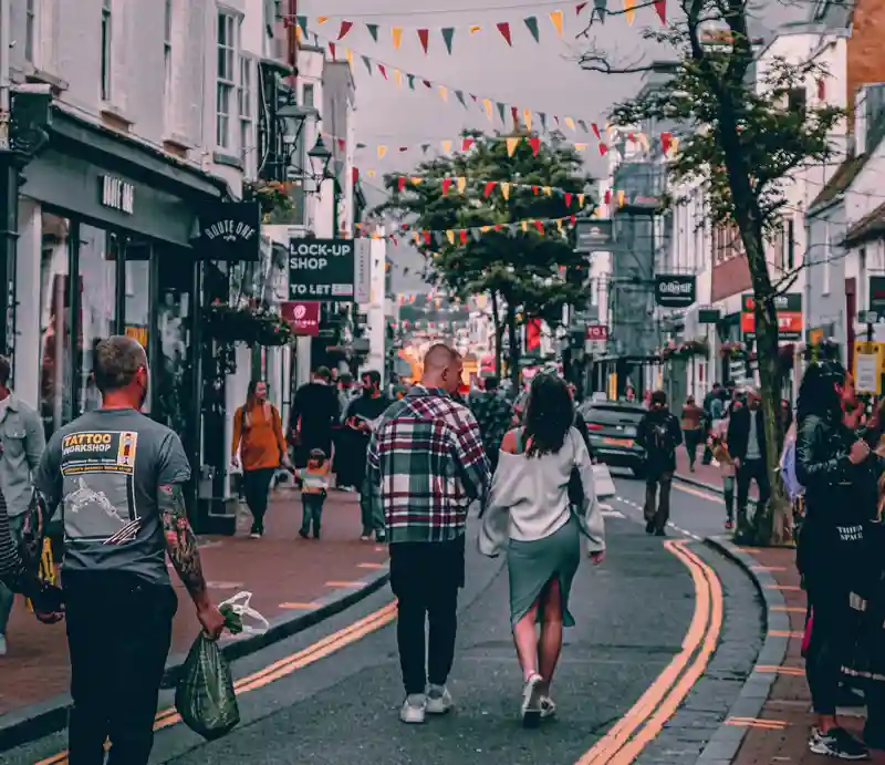 People shopping in one of the lanes.