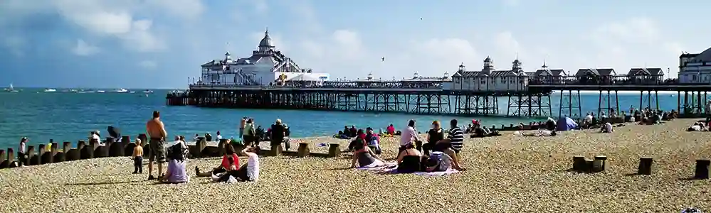 From the shingle beach with holidaymakers.