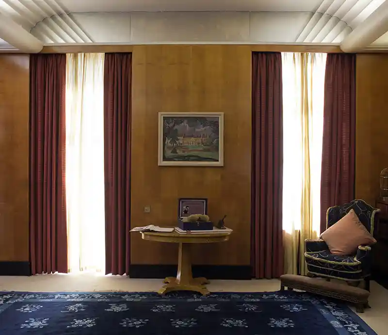 Eltham Palace Art Deco wood panelled interior.