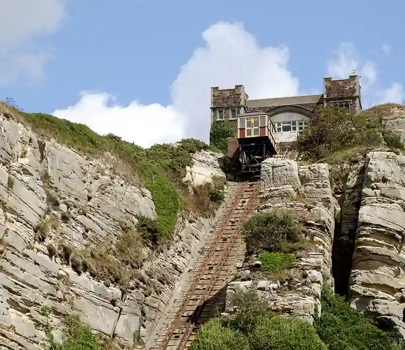 Hastings Funicular Railway The carriage at the top of the cliff.