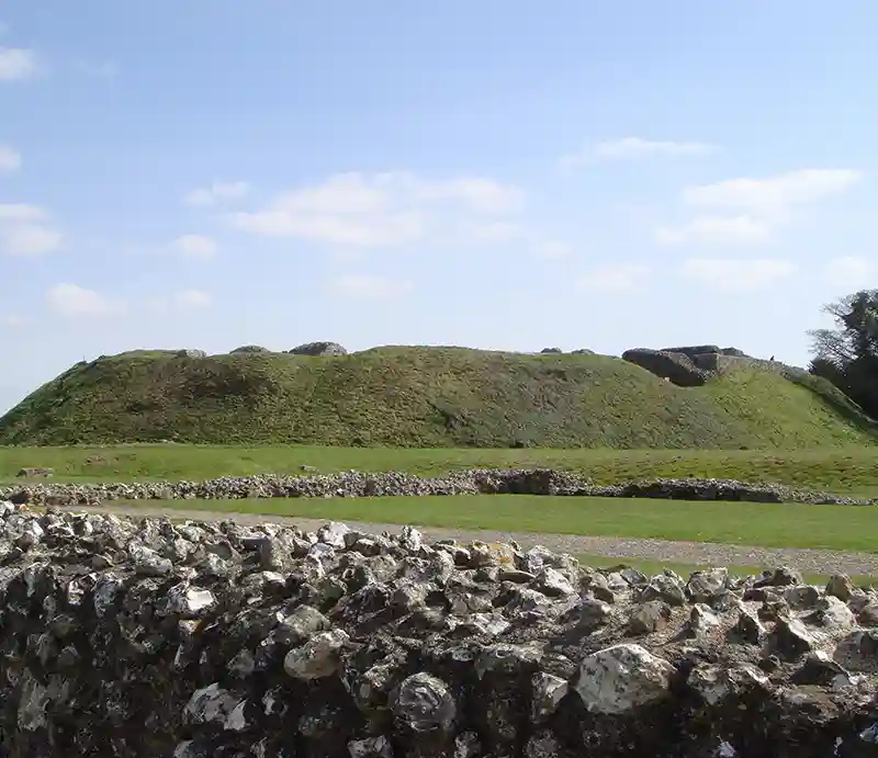 Old Sarum Norman motte and ruined stone wall.