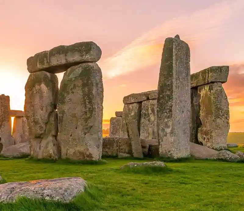 The stones at dawn under a red sky.
