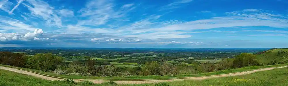 The beaufiful countryside view from Ditchling Beacon.