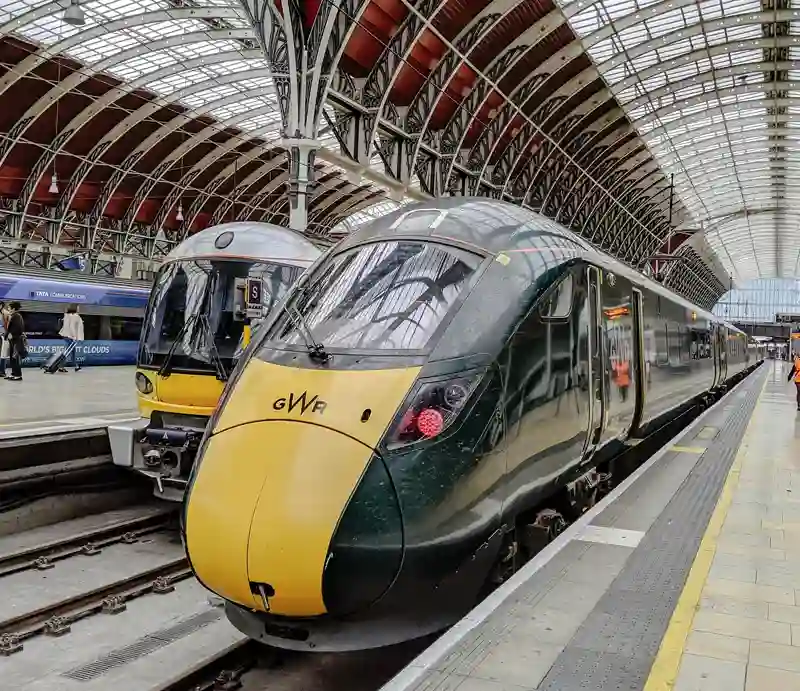 Trains at the platform in London.