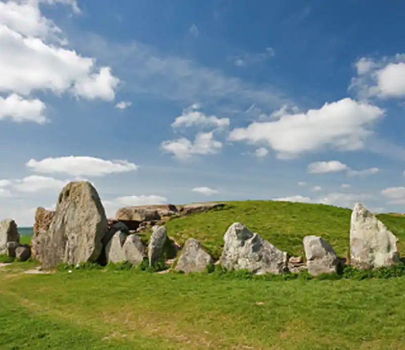 West Kennet Long Barrow The burial mound with standing stones.