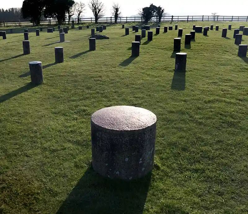 Woodhenge Marker pillars rising from the ground.