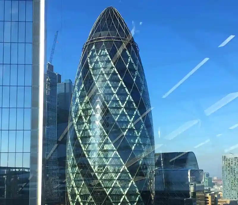 Bullet shaped skyscraper as viewed from Fen Court.
