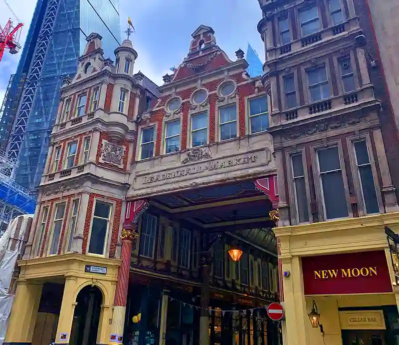 Leadenhall Market The Victorian entrance and New Moon pub.