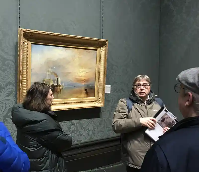 National Gallery Rob Woodford and guests by Turner's The Fighting Temeraire.