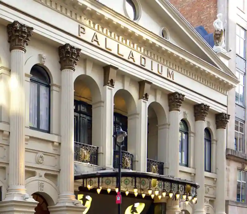 The London Palladium Exterior pillars and the famous sign.
