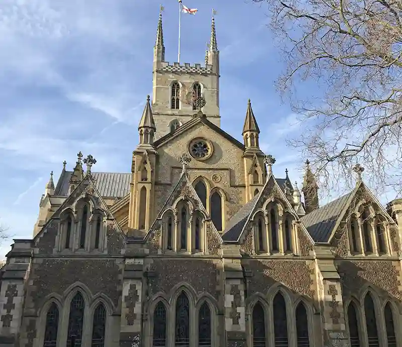 Southwark Cathedral Gothic style architecture of the exterior.