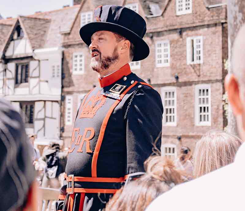 Beefeater Standing guard in uniform.