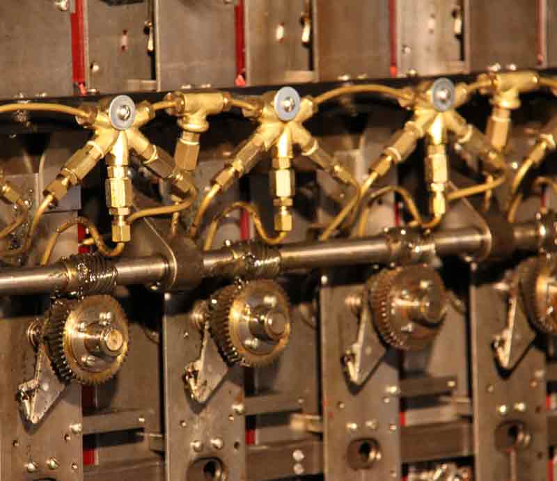 Bletchley Park codebreaking equipment Brass mechanism of cogs and levers.