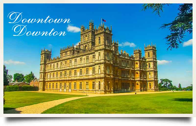Highclere Castle The country house on a bright sunny day with caption