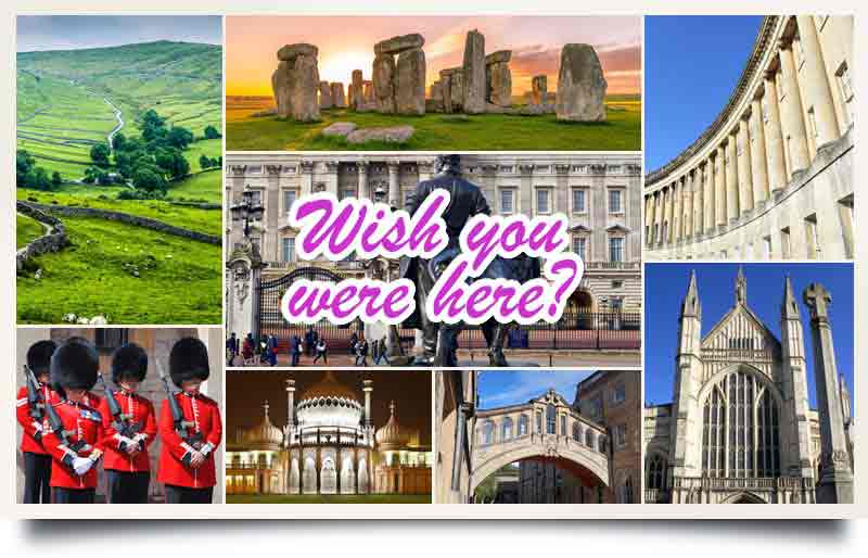 Postcards depicting sites visited