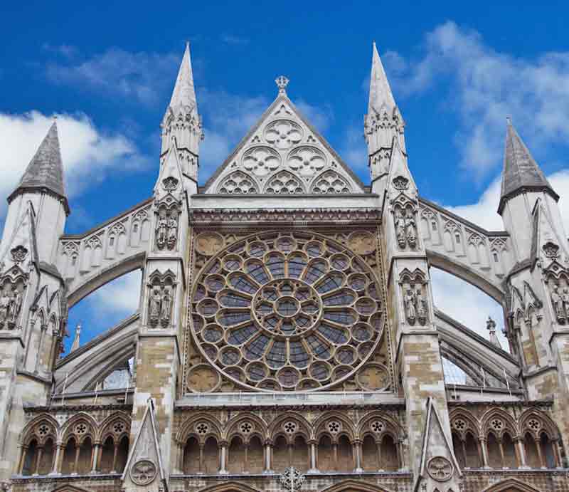 Westminster Abbey Looking up at the facade from street level.